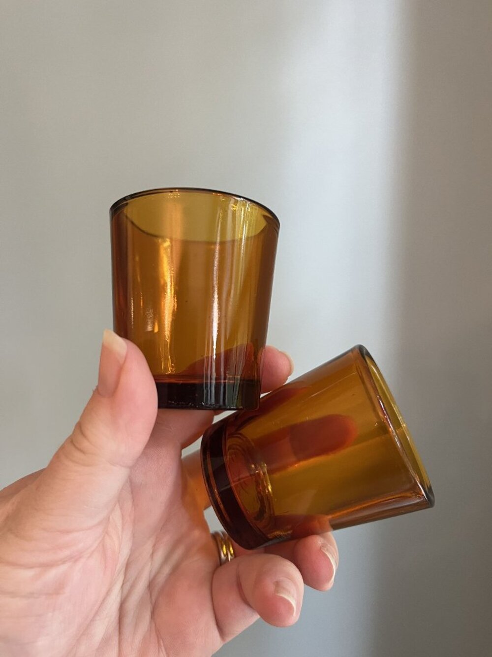 Vintage Amber Brown Thick Glass Candle Holder Set Of 2 Made In USA